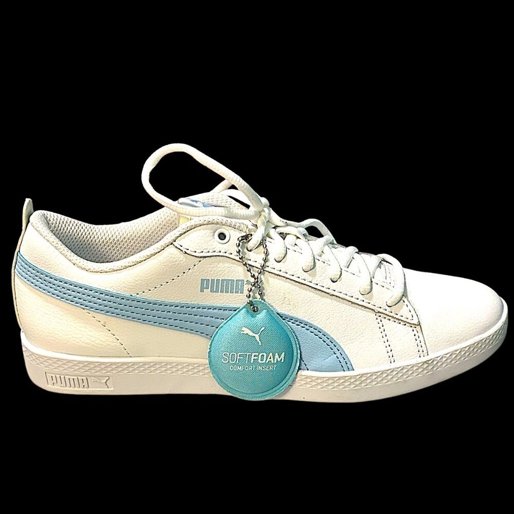 NWOT-PUMA Women's Vikky v3 Leather White and Light Blue Sneakers - Picture 9 of 15